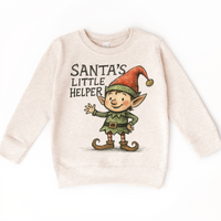 Santa's Little Helper Elf Christmas on natural kids sweatshirt