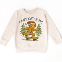 Can't Catch Me Gingerbread Man Christmas on natural kids sweatshirt