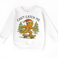 Can't Catch Me Gingerbread Man Christmas on white kids sweatshirt
