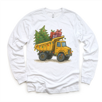 Dump Truck Construction Christmas design on a long sleeve shirt.