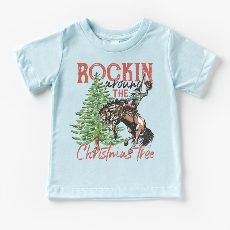 Rockin Around The Christmas Tree Cowboy T-Shirt - Kids Christmas Tee