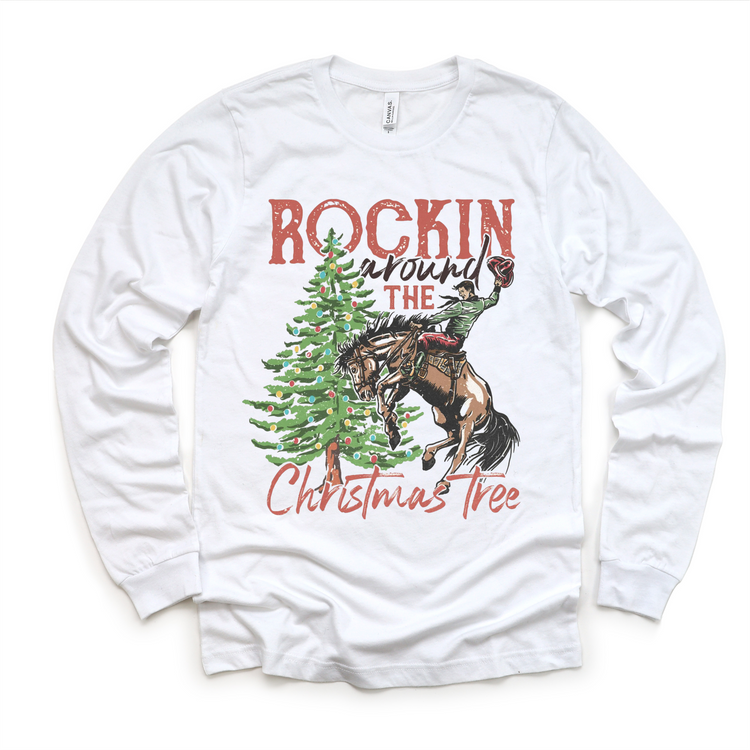 Rockin Around The Christmas Tree Cowboy T-Shirt - Kids Christmas Tee