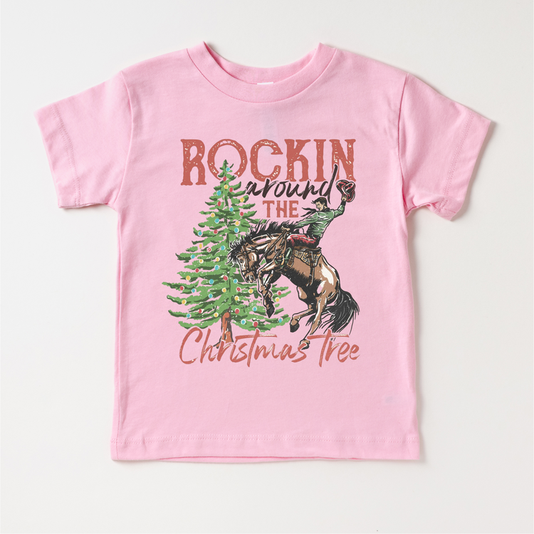 Rockin Around The Christmas Tree Cowboy T-Shirt - Kids Christmas Tee