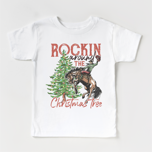 Rockin Around The Christmas Tree Cowboy T-Shirt - Kids Christmas Tee