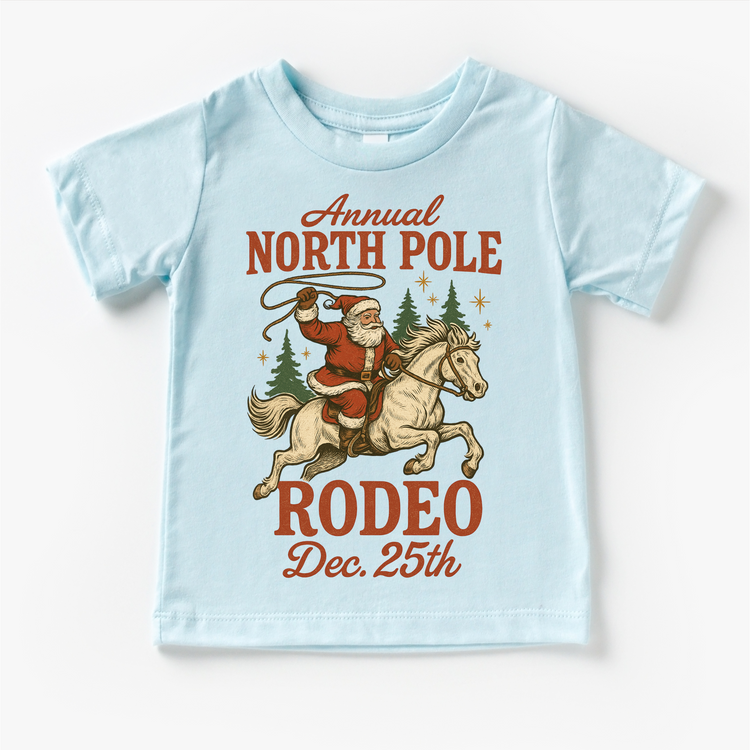 North Pole Rodeo Cowboy Christmas T-Shirt - Kids Christmas Tee