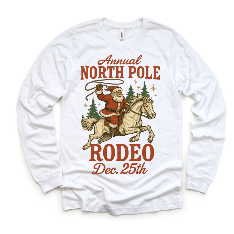 North Pole Rodeo Cowboy Christmas T-Shirt - Kids Christmas Tee
