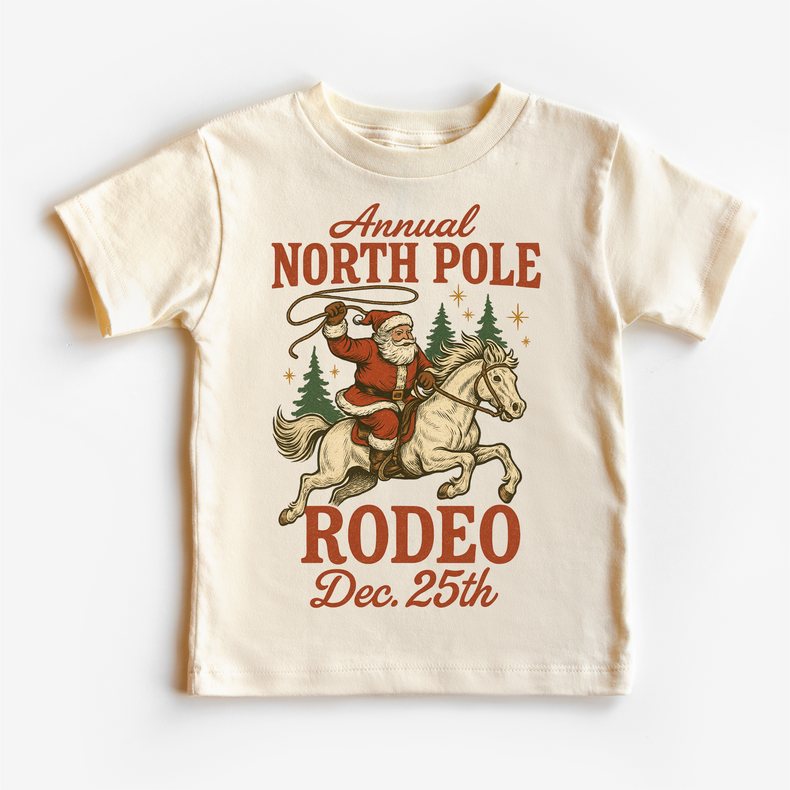 North Pole Rodeo Cowboy Christmas T-Shirt - Kids Christmas Tee