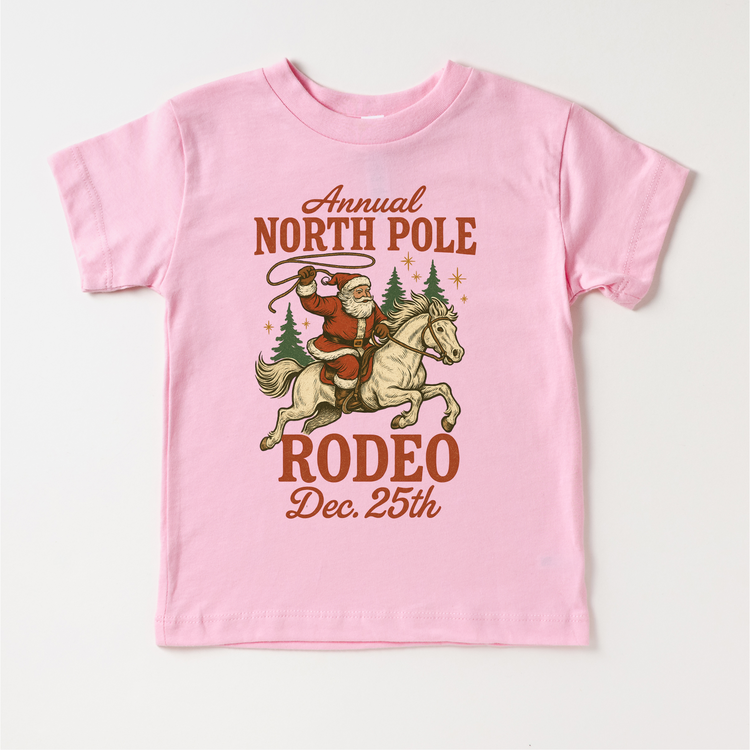 North Pole Rodeo Cowboy Christmas T-Shirt - Kids Christmas Tee