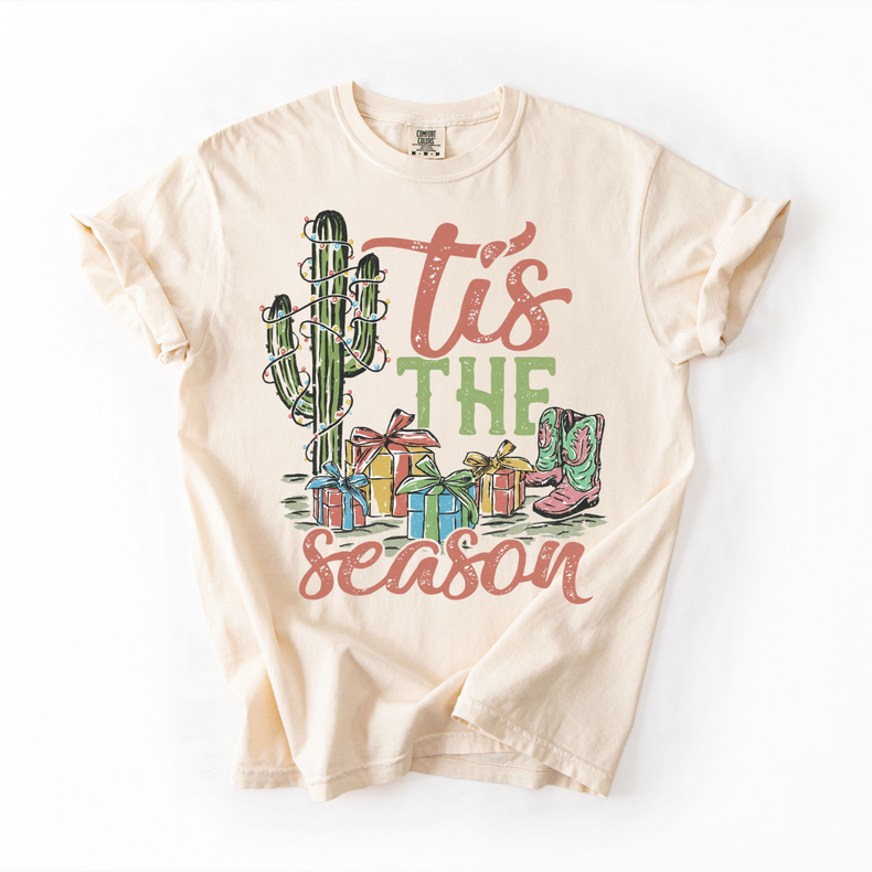 Tis The Season Western Christmas Unisex T-Shirt - Printed On Comfort Colors