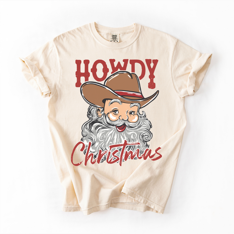 Howdy Christmas Western Santa Unisex T-Shirt - Printed On Comfort Colors