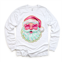 Santa With Heart Shaped Glasses Christmas design on a long sleeve shirt.