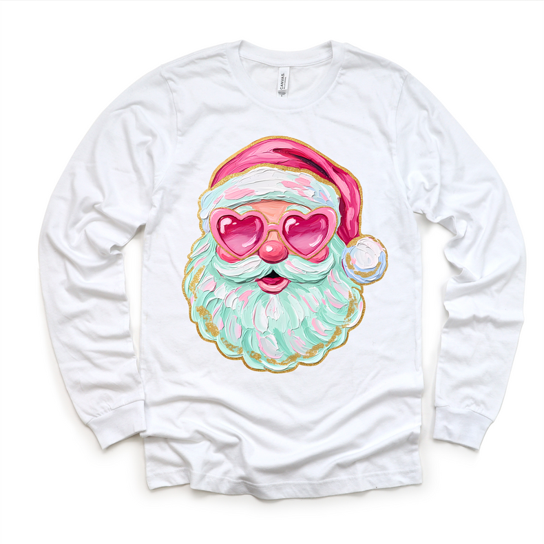 Santa With Heart Shaped Glasses Christmas T-Shirt - Kids Christmas Tee