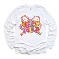 Holly Jolly Ribbon Christmas design on a long sleeve shirt.