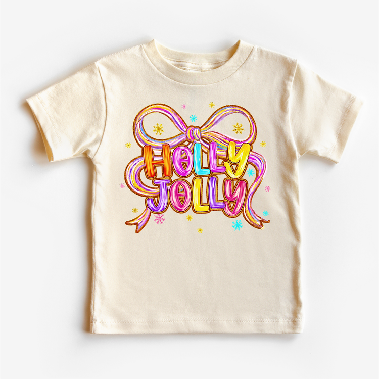 Holly Jolly Ribbon Christmas T-Shirt - Girls Christmas Tee