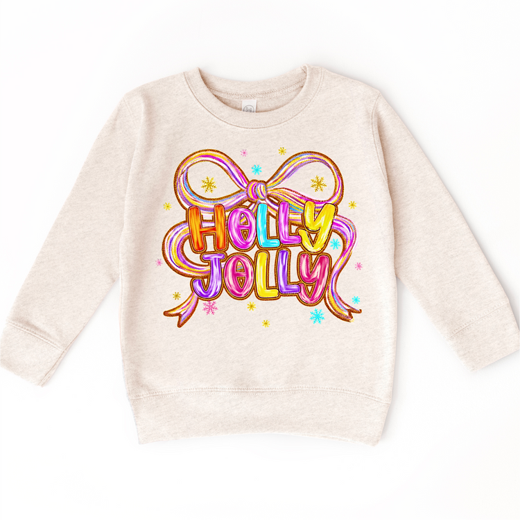 Holly Jolly Ribbon Christmas T-Shirt - Girls Christmas Tee