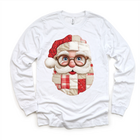 Faux Santa Patchwork Christmas design on a long sleeve shirt.