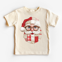 Faux Santa Patchwork Christmas design on a natural garment.