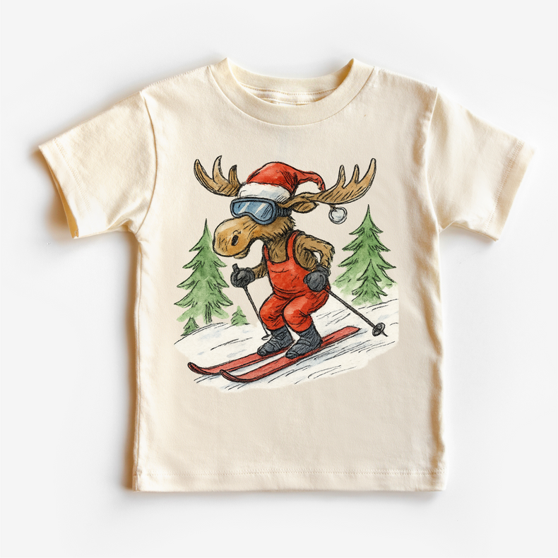 Vintage Moose Snow Skiing Christmas T-Shirt - Christmas Tee