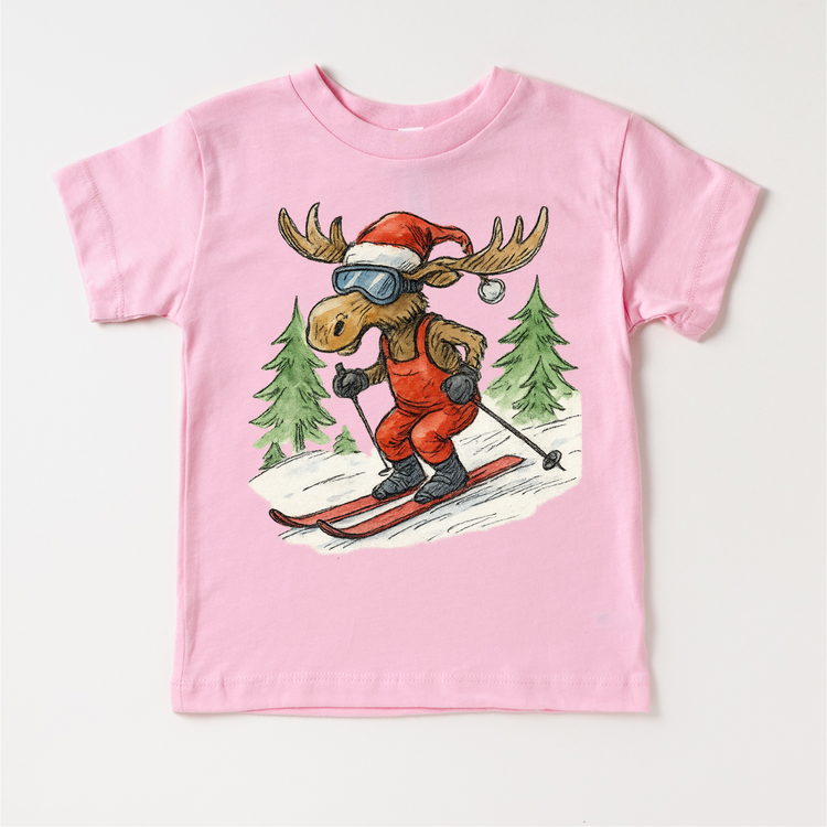 Vintage Moose Snow Skiing Christmas T-Shirt - Christmas Tee