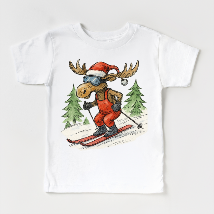 Vintage Moose Snow Skiing Christmas T-Shirt - Christmas Tee