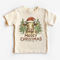 Mooey Christmas Farm Cow Natural kids tee