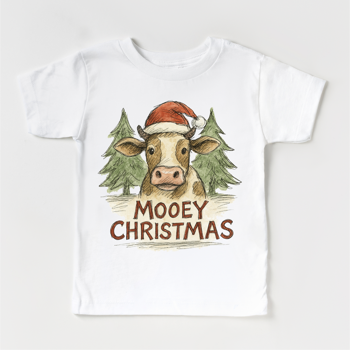 Mooey Christmas Farm Cow White kids tee