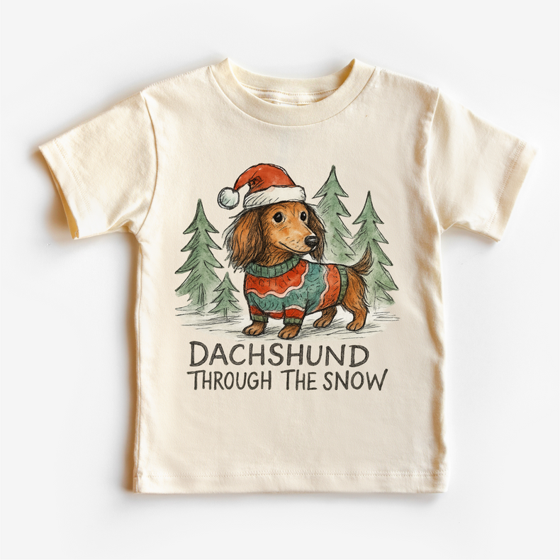 Dachshund Through The Snow Christmas T-Shirt - Long Haired Doxie Christmas Tee