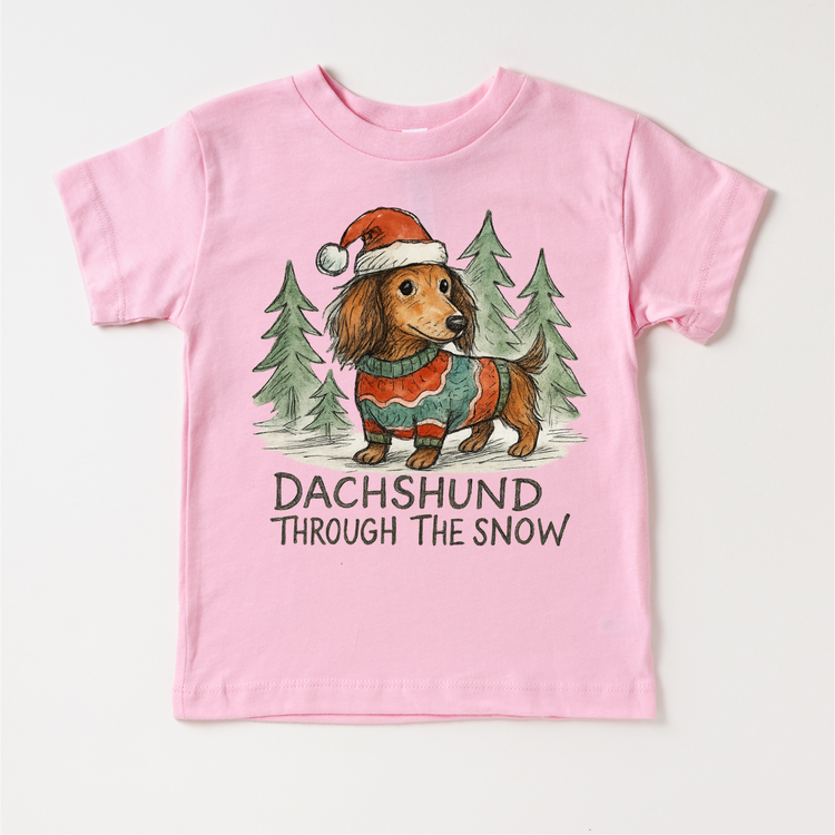 Dachshund Through The Snow Christmas T-Shirt - Long Haired Doxie Christmas Tee