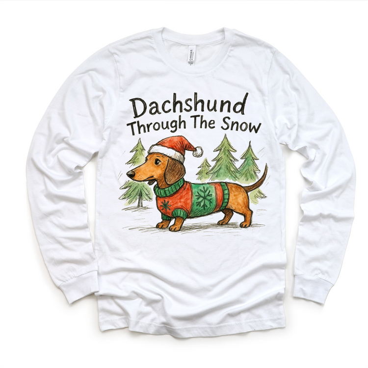 Dachshund Through The Snow Christmas T-Shirt - Doxie Christmas Tee