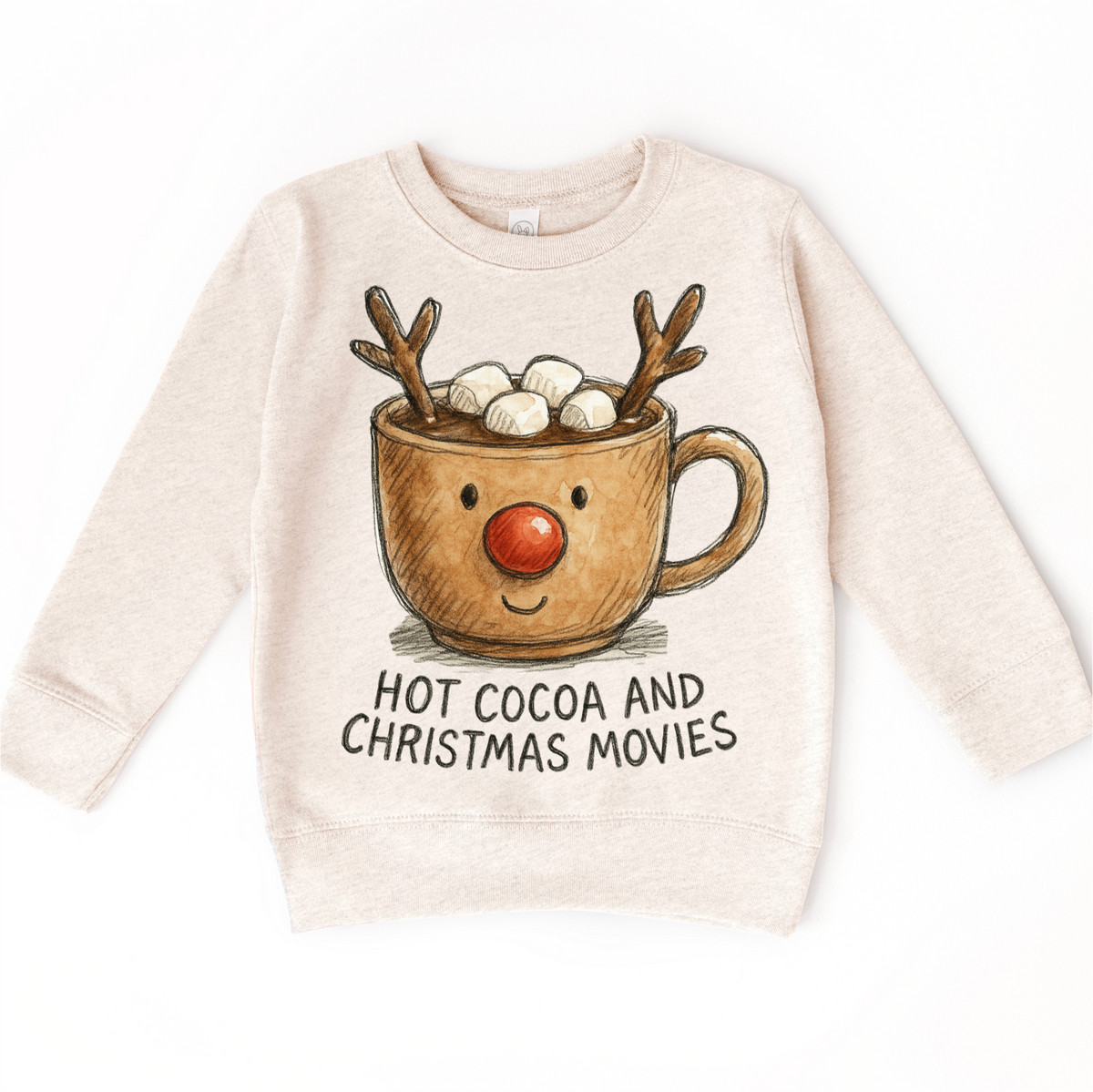 Hot Cocoa And Christmas Movies design on a natural sweatshirt.