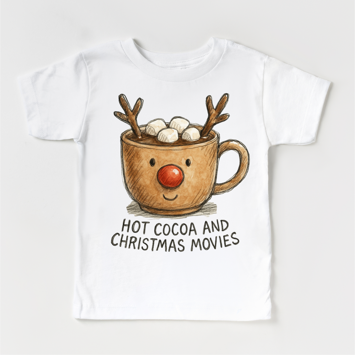 Hot Cocoa And Christmas Movies design on a white garment.