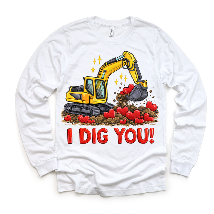 I Dig You Excavator Valeintine's Day Shirt -  Boys Construction Valeintine Tee