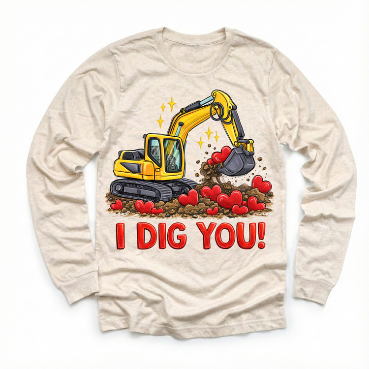 I Dig You Excavator Valeintine's Day Shirt -  Boys Construction Valeintine Tee
