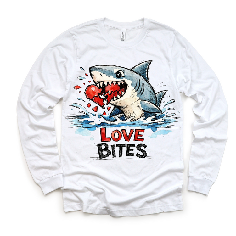 Love Bites Shark Attack Valeintine's Day Shirt -  Great White Valeintine Tee