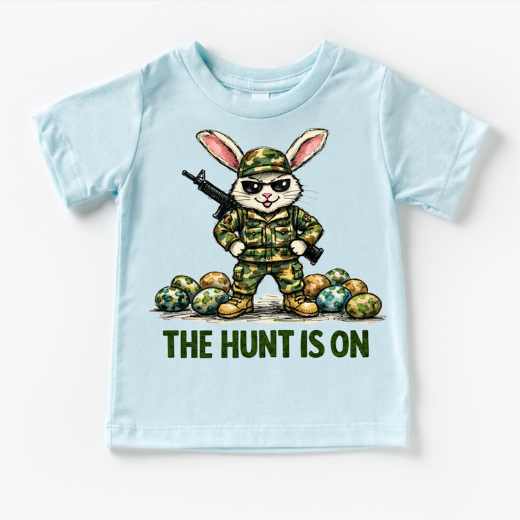 The Hunt Is On Camo Easter Bunny Shirt - Kids Easter Egg Hunt Tee
