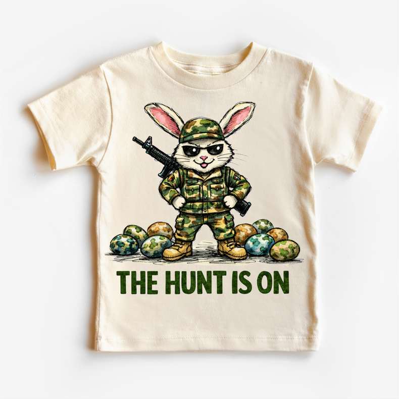 The Hunt Is On Camo Easter Bunny Shirt - Kids Easter Egg Hunt Tee
