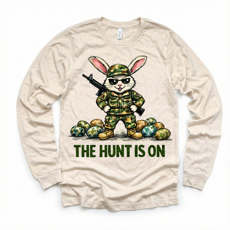 The Hunt Is On Camo Easter Bunny Shirt - Kids Easter Egg Hunt Tee