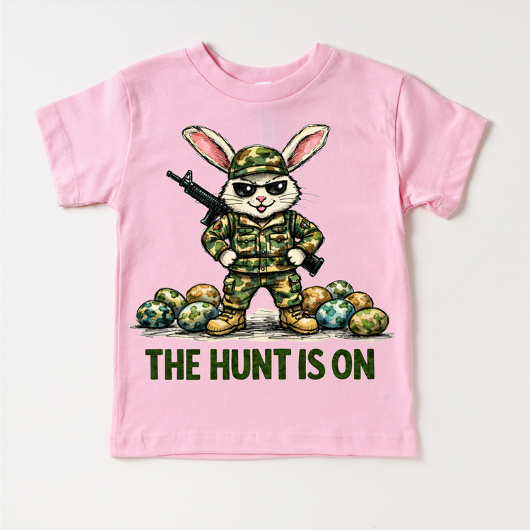 The Hunt Is On Camo Easter Bunny Shirt - Kids Easter Egg Hunt Tee