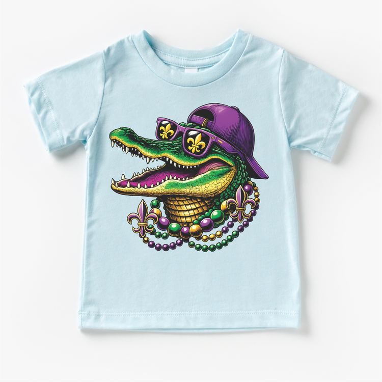 Mardi Gras Alligator WIth Beads Shirt -  Boy's Gator Tee