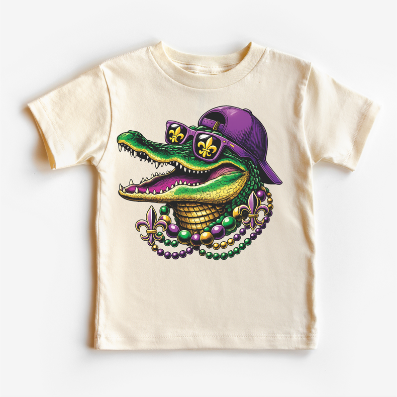 Mardi Gras Alligator WIth Beads Shirt -  Boy's Gator Tee