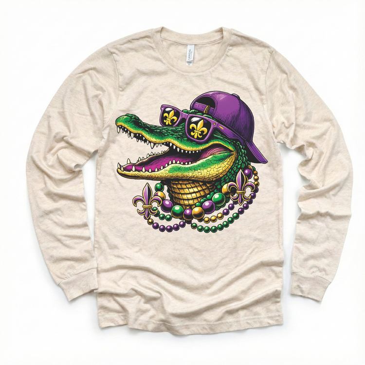Mardi Gras Alligator WIth Beads Shirt -  Boy's Gator Tee