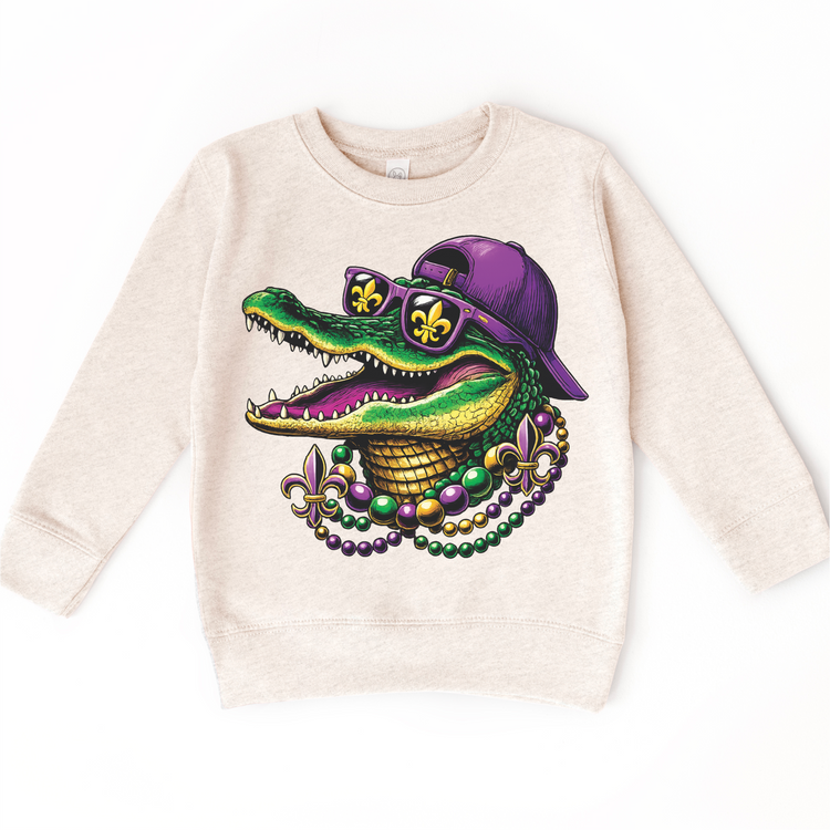 Mardi Gras Alligator WIth Beads Shirt -  Boy's Gator Tee