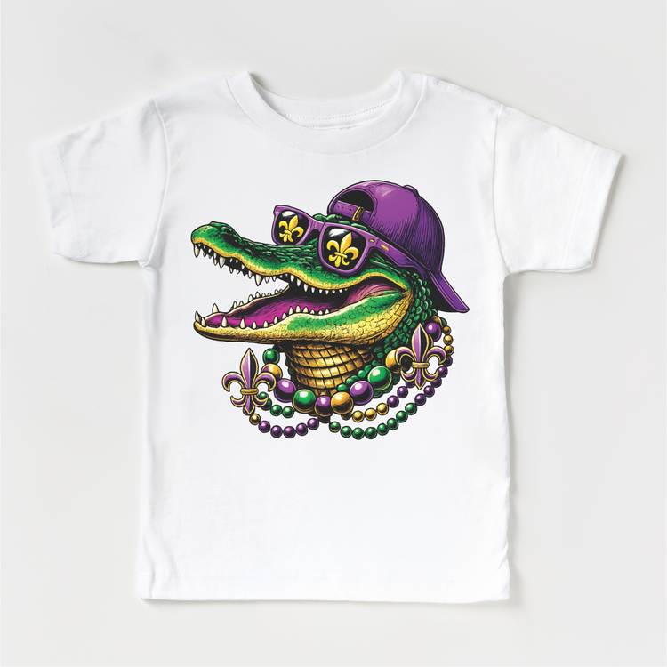 Mardi Gras Alligator WIth Beads Shirt -  Boy's Gator Tee