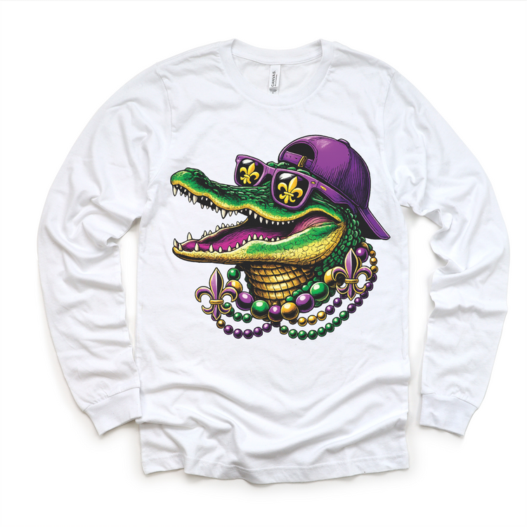 Mardi Gras Alligator WIth Beads Shirt -  Boy's Gator Tee
