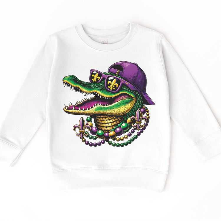Mardi Gras Alligator WIth Beads Shirt -  Boy's Gator Tee