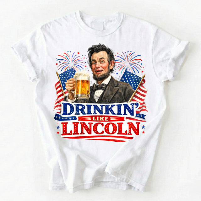 Drinkin Like Lincoln Adult 4th Of July Unisex T-Shirt - Independence Day Tee Printed On Comfort Colors (Copy)