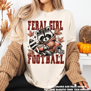 Feral Girl Football Racoon Tee - Printed On Comfort Colors