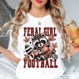 Feral Girl Football Racoon Tee - Printed On Comfort Colors