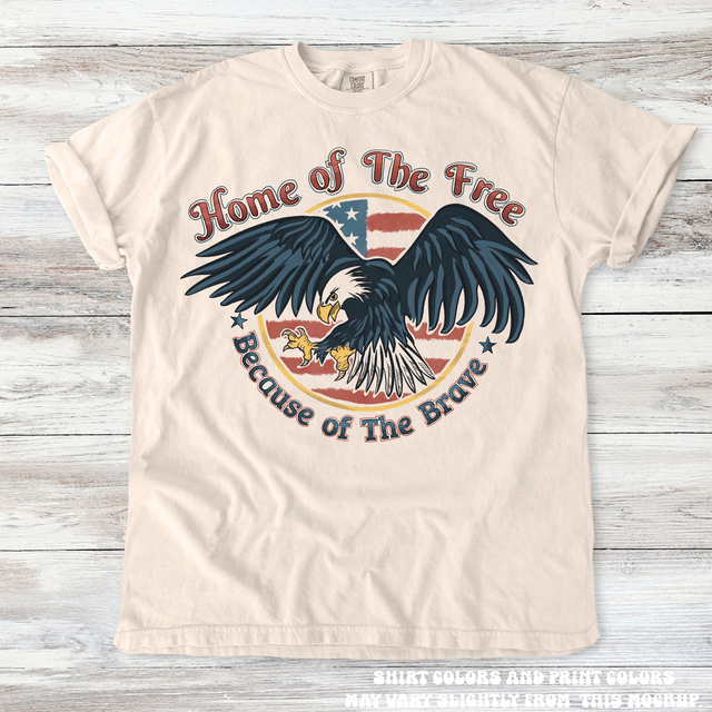Retro Home Of The Free Because Of The Brave Tee - Printed On Comfort Colors