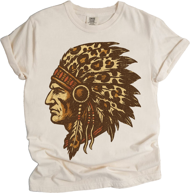 Leopard Print Indian Chief Head Shirt - Printed On Comfort Colors